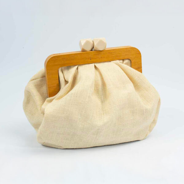 Pochette oversize in canapa antica, cotone e legno