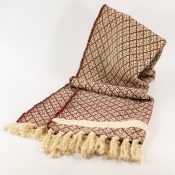 Sciarpa rossa e beige in cotone con piccola fascia orizzontale in canapa antica