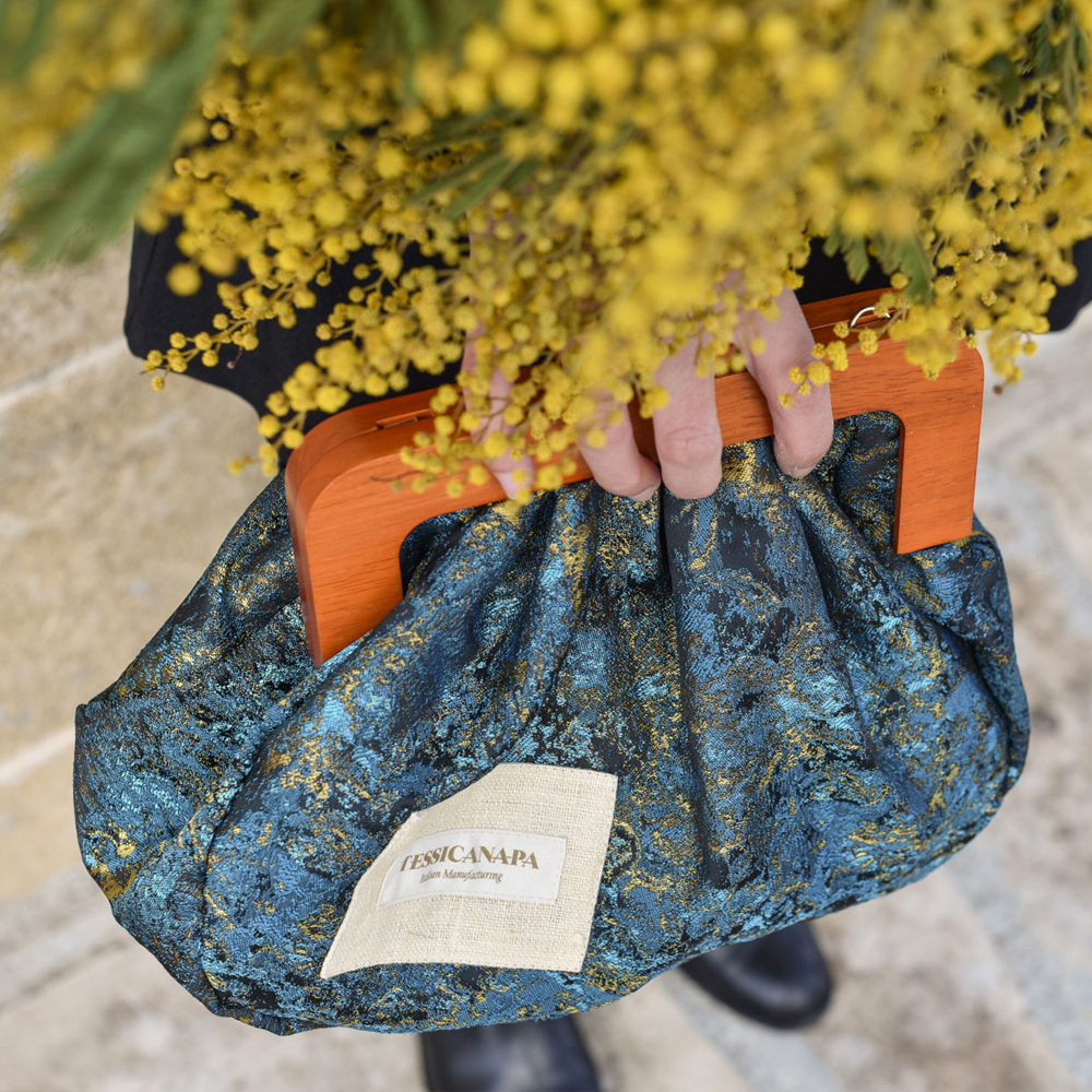 Maxi bag Jacquard Turchese con mimose