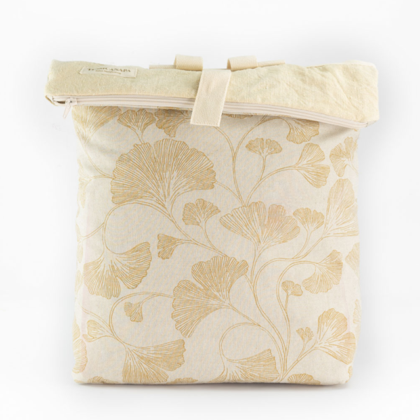 zaino in canapa foglie di ginko senape naturale