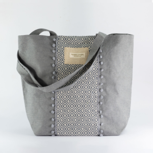 borsa da mare in canapa e cotone grigio chiaro