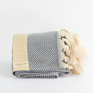 coperta plaid in cotone e canapa blu